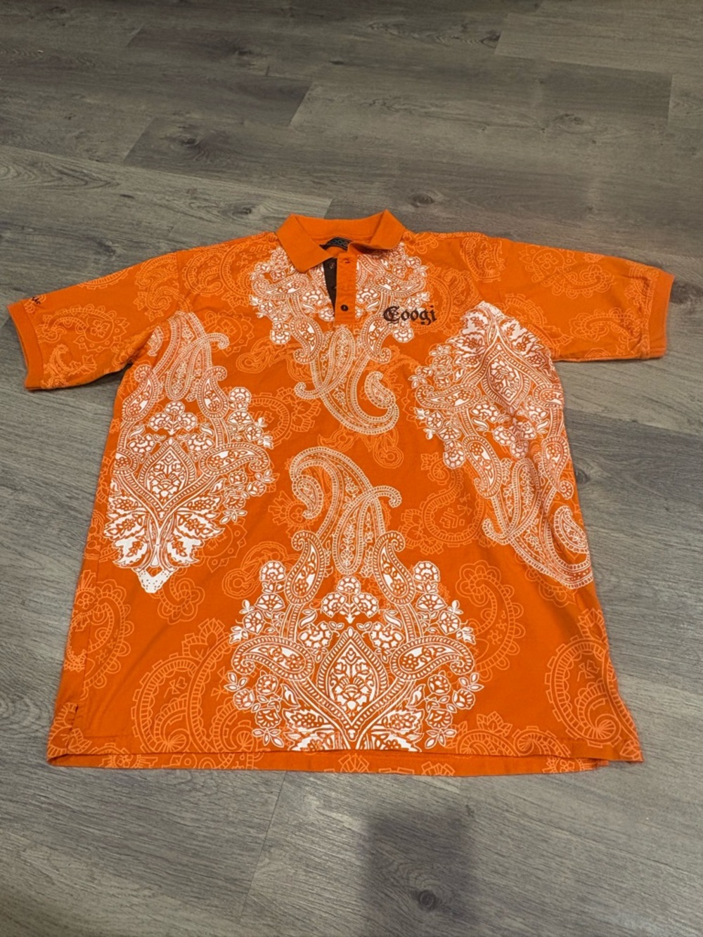 Rare Coogi Vintage Polo Shirt Men’s 3XL Orange Paisley Pattern Hip Hop Street